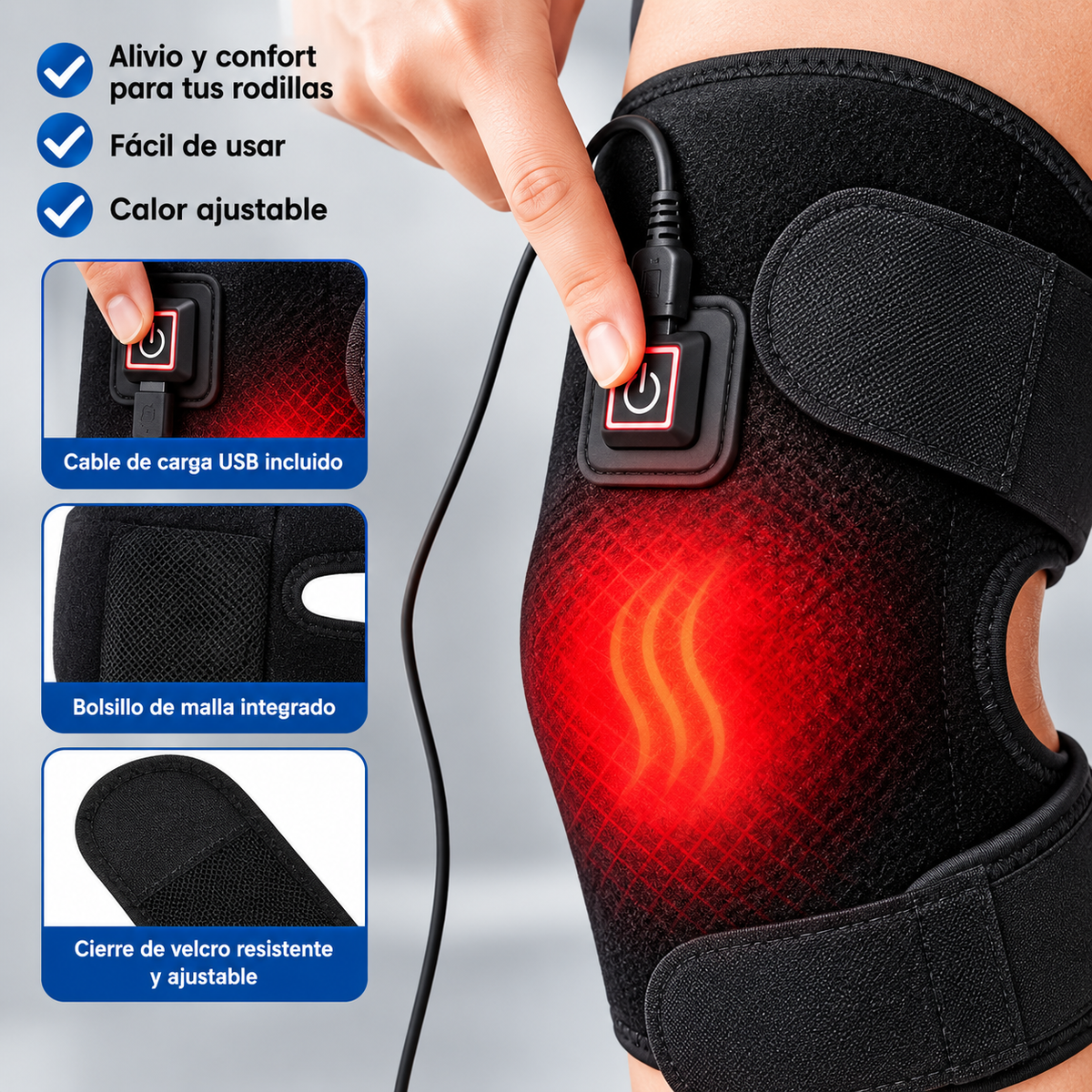 Rodillera Térmica Pro – Calor y Compresión Ajustable
